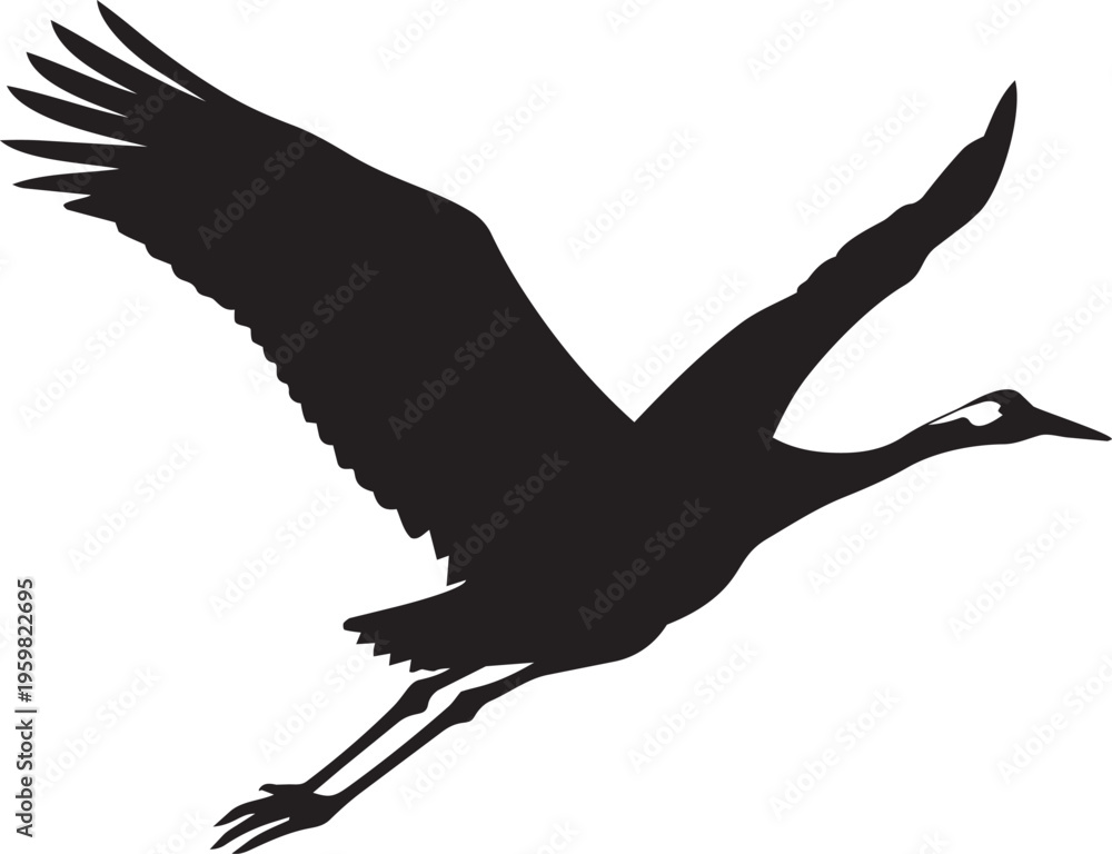 Fototapeta premium Flying Crane Bird Silhouette Wildlife Nature Wings Black Isolated Vector Illustration Graceful Animal Migration Elegant Symbol Freedom Design.