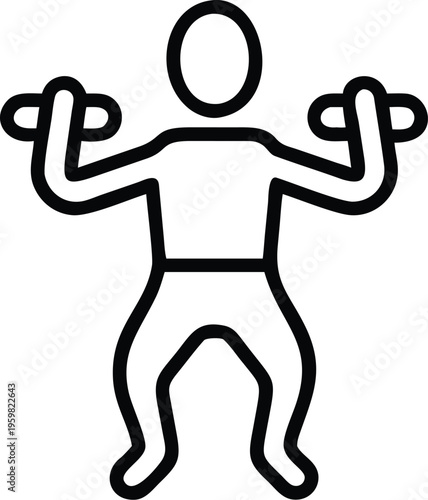 A simple line drawing depicts a stick figure actively lifting weights showcasing a fitness or exercise related activity high quality professional detailed modern elegant stylish clean