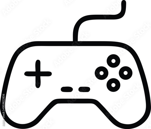 A simple black and white line drawing depicts a modern video game controller showcasing its buttons d pad and ergonomic design high quality professional detailed elegant