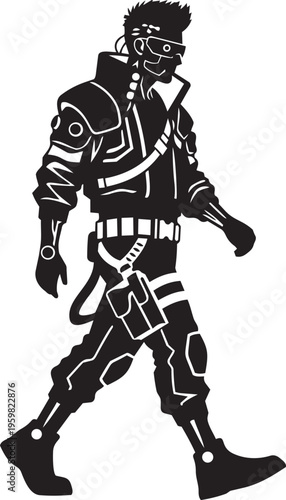 Cyberpunk Character Futuristic Cyborg SciFi Warrior Tech Neon Dystopian Hacker Game Avatar Silhouette Vector Illustration Isolated Digital Future.