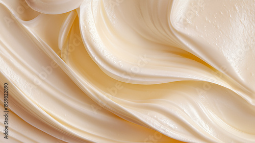 Macro texture of creamy vanilla swirls, smooth ivory butter or whipped cosmetic lotion background