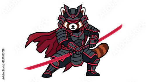 Red Panda Samurai Warrior Vector, Ronin Panda with Katana Sword Action Pose