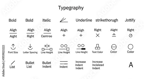 Typography symbols and formatting icons.