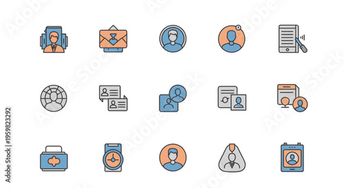 Business icons set for company services.