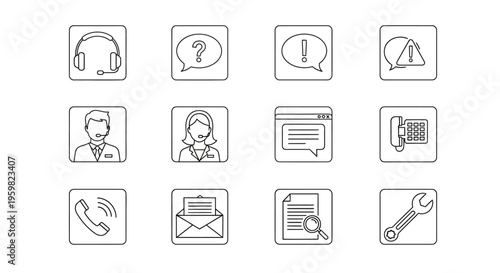 Customer service call center icons set.