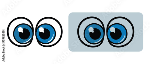 Cartoonish pair of wideopen blue eyes with black pupils and white highlights isolated on transparent background