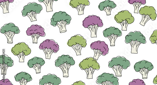 Colorful broccoli florets in purple green.