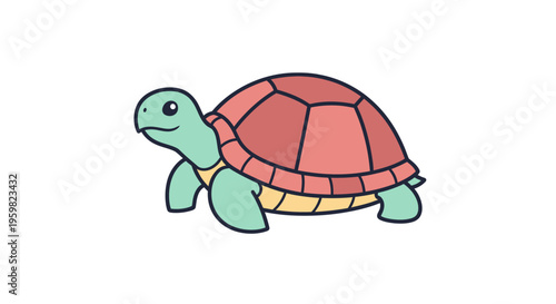 Colorful cartoon turtle walking alone.