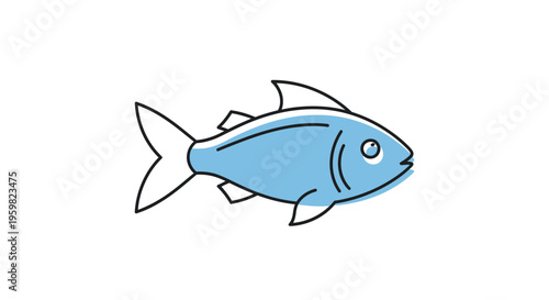 Blue Fish Swimming Sideways Profile View.