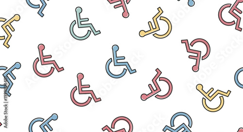 Colorful wheelchair accessibility symbols pattern.