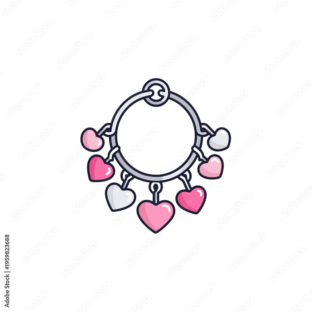 Fototapeta premium A charming, decorative bracelet illustration, featuring a circle and hanging heart-shaped charms