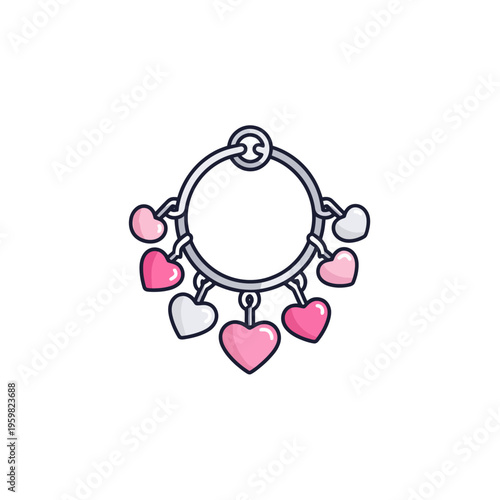 A charming, decorative bracelet illustration, featuring a circle and hanging heart-shaped charms