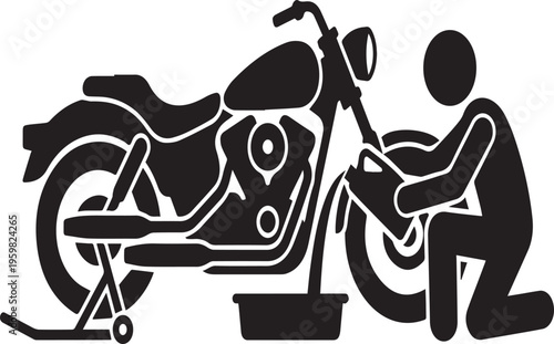 Motorcycle Oil Change and Service Maintenance Silhouettes