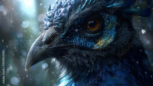 Nahaufnahme eines blauen Vogels.