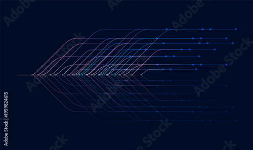 Big data visualization. Social network, financial analysis of complex databases. Data mining. Vector technology background. Information analytics concept.