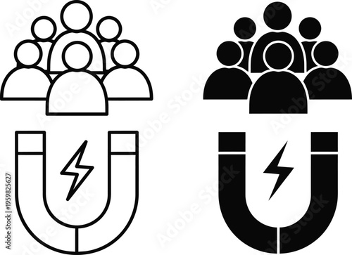 Magnet attracting people symbolizing influence and leadership