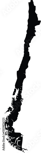 Black silhouette map of chile isolated on a white background for travel and geography design