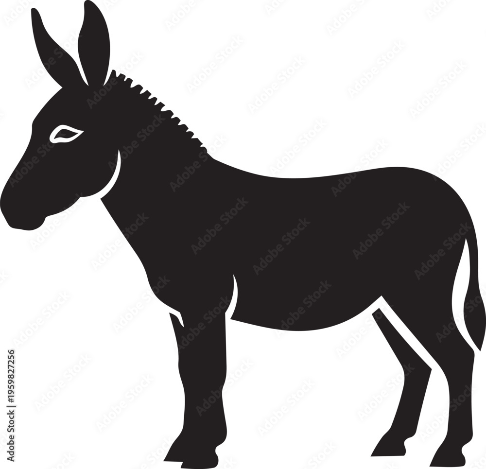 Fototapeta premium Black donkey silhouette simple vector illustration for farm or countryside concepts isolated on white background
