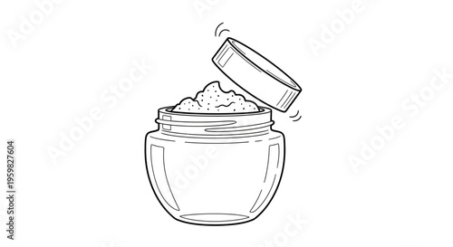 Open jar of cosmetic cream with lid lifted, close-up, clean background