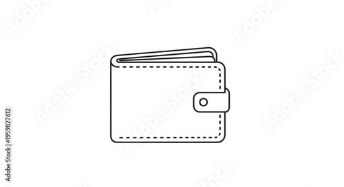 Open Leather Wallet Icon Vector Illustration - Simple Outline Design