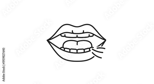 Open Mouth, Speaking, Sound Waves, Communication, Expression, Line Art Icon