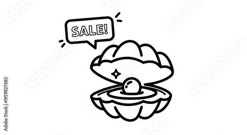 Open Oyster with Pearl and "SALE!" Speech Bubble - Business Promotion