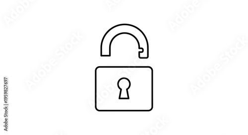 Open padlock icon, symbol of unlocked security, freedom, and access