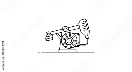 Oil Pump Jack Silhouette Icon, Industrial Equipment, Energy Production, Black and White Line Art