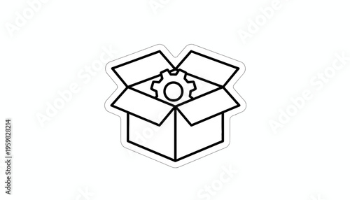 Open Box with Gear Inside - Concept of Innovation, Manufacturing, and New Product Launch