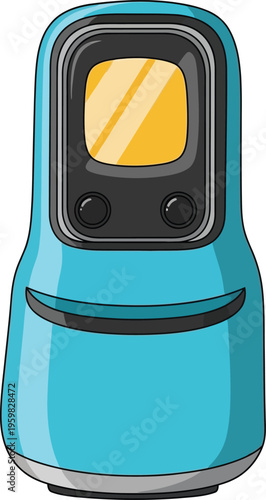 Stylized blue air fryer appliance icon with an illustration of a modern blue
