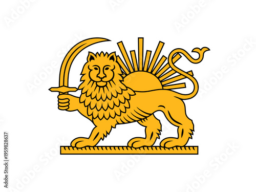 Iranian Lion and Sun emblem depicted on the flag of Iran