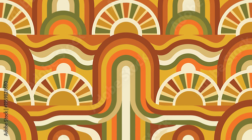 Vibrant abstract pattern with wavy lines and sunburst shapes isolated on transparent background