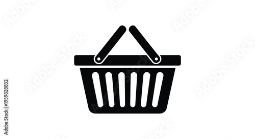 Black basket icon with handles a simple graphic silhouette