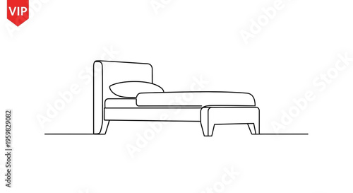 Modern Bed, Minimalist Design, Single Line Drawing, Furniture Icon