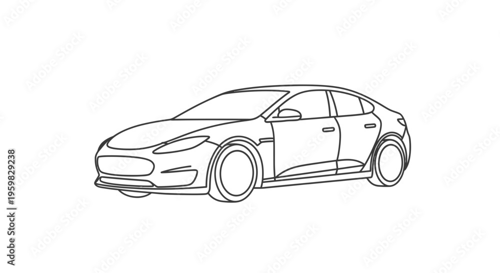 Fototapeta premium Modern Sedan Car Outline Vector Illustration - Sleek Automotive Design