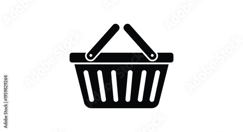 A simple black basket illustration with a clean stark silhouette