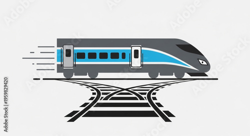 High-Speed Train on Tracks - Modern Transportation Vector Illustration.