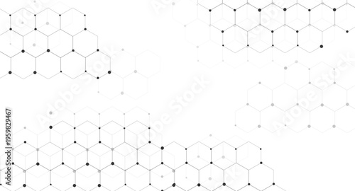 Abstract grey Hexagon Network Pattern with Dotted Vertices and Layered Geometric Connections