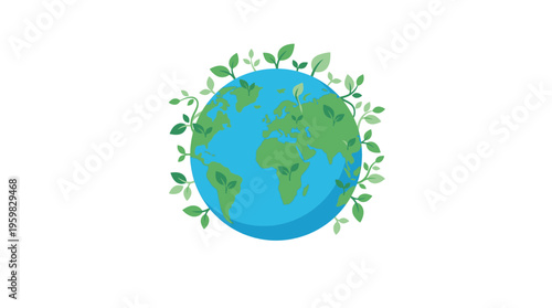Illustration of Planet Earth surrounded by leaves, representing Earth Day and environmental awareness