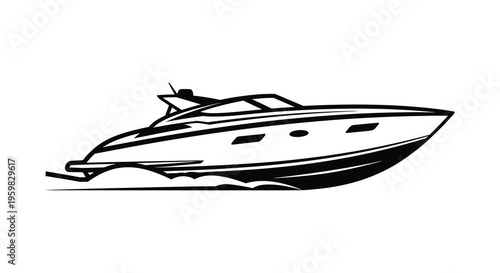 Sleek powerboat cutting through water a striking black silhouette