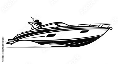 Sleek motorboat design presented in a striking black silhouette