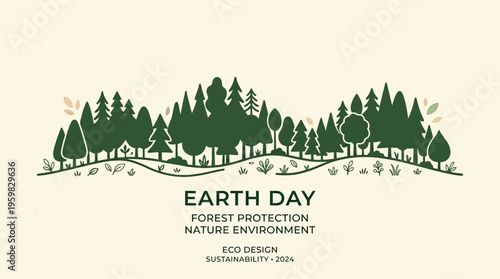 Earth Day vector illustration Stylized forest promoting environmental protection, sustainability, and the vital role of green energy in preserving nature