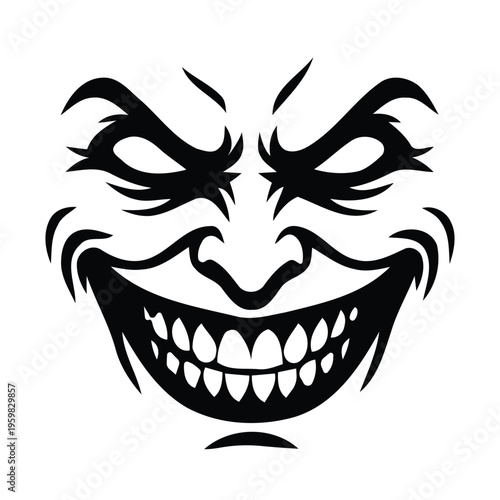 Evil Joker Face Silhouette with Creepy Grin and Menacing Eyes