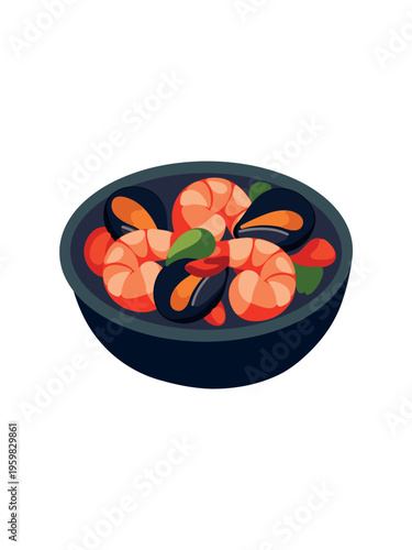 bowl of seafood assortment isolated on clean white background