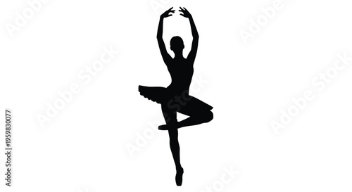 Silhouette of a ballerina in a graceful pose arms raised and leg extended