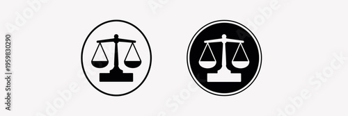vector scales of justice and legal icons, clean minimal line illustrations for courtroom, lawyer, law firm, justice, and fairness concepts, editable strokes, scalable for web, apps, and professional..