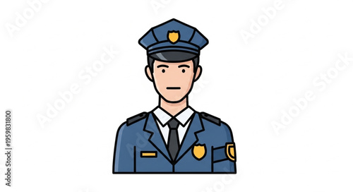 Illustration of a Police Officer in Uniform with a Stern Expression.
