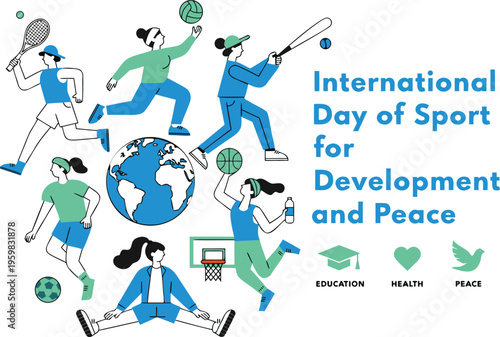 international day of sport for development and peace flat design vector illustration