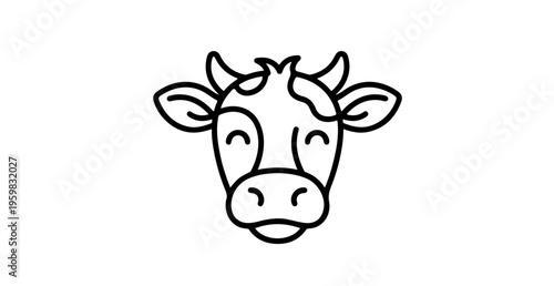 Minimalist cow face logo vector illustration, simple bovine head icon