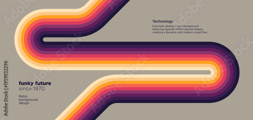 Εκτύπωση καμβά Simple background in an abstract 1970s style with rounded colorful lines